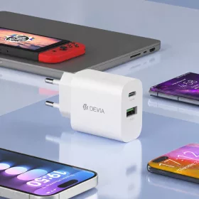   Devia Smart Series 30W GaN hálózati gyorstöltő adapter – USB-C + USB-A, fehér