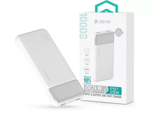 DEVIA Smart Series 10000mAh powerbank – 22.5W gyorstöltéssel és digitális kijelzővel - FEHER