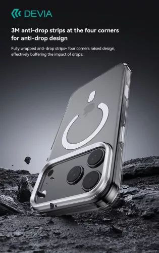 Devia Crystal Series Magnetic 360° kameravédős ütésálló tok - Apple iPhone 17 Pro / 18 Pro - átlátszó
