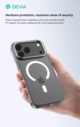 Devia Crystal Series Magnetic 360° kameravédős ütésálló tok - Apple iPhone 17 Pro Max / 18 Pro Max - átlátszó