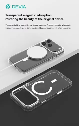 Devia Crystal Series Magnetic 360° kameravédős ütésálló tok - Apple iPhone 17 Pro Max / 18 Pro Max - átlátszó