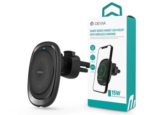 Devia szellőzőrácsba illeszthető vezeték nélküli autós töltő/tartó MagSafe funkcióval - 15W - Devia Smart Series Magnet Car Mount With Wireless Charging - fekete