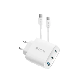   Devia Extreme Speed Series 65W GaN PD hálózati gyorstöltő adapter USB+2xType-C+Type-C kábel - fehér