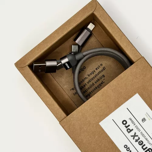 MAQO MagnetX Pro 4 az 1-ben mágneses gyorstöltő és adatkábel 100W, 1m, szürke – egy kábel, ami végre rendben marad
