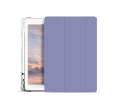 Xprotector Smart Book tok pencil tartóval, átlátszó szilikon hátlappal Apple iPad 10.9 2022 / iPad 11 2025 lila