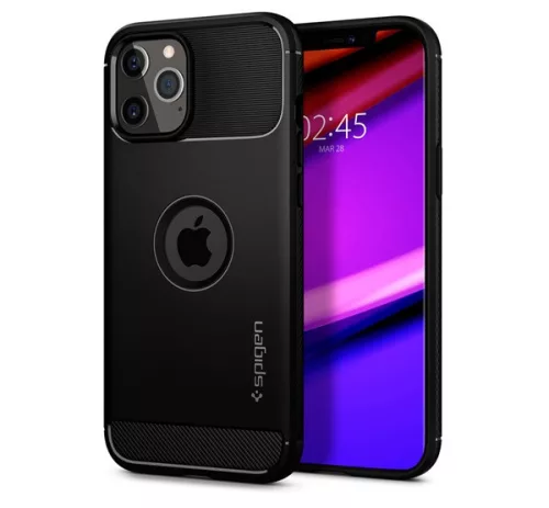 Spigen Rugged Armor Apple iPhone 12 / 12 Pro tok, Matte Black, fekete