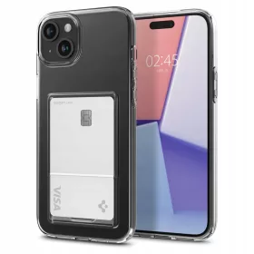   Spigen Crystal Slot Apple iPhone 15 tok kártyatartóval, Crystal Clear, átlátszó