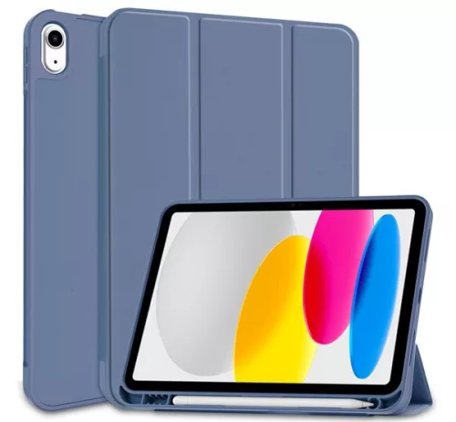 Apple iPad 10.9 2022 / iPad 11 2025, mappa tok, Apple Pencil tartóval, Smart Case, sötétkék