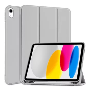   Apple iPad 10.9 2022 / iPad 11 2025, mappa tok, Apple Pencil tartóval, Smart Case, világosszürke