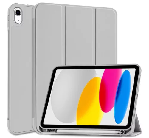 Apple iPad 10.9 2022 / iPad 11 2025, mappa tok, Apple Pencil tartóval, Smart Case, világosszürke
