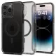 Apple iPhone 14 Pro, Műanyag hátlap védőtok + szilikon keret, Magsafe töltővel kompatibilis, Spigen Ultra Hybrid Mag, áttetsző/fekete