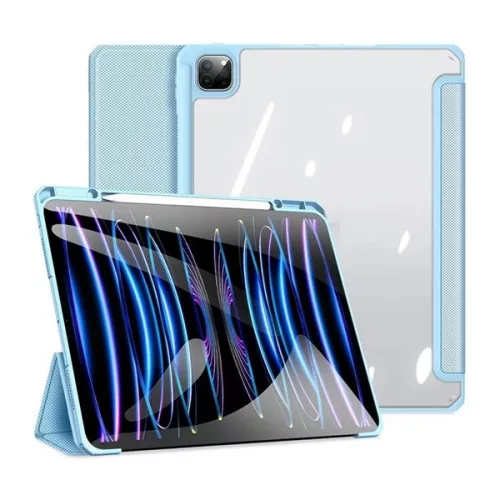 Apple iPad Pro 13 (2024 / 2025), mappa tok, Smart Case, légpárnás sarok, közepesen ütésálló, érintőceruza tartó, átlátszó hátlap, Dux Ducis Toby, kék