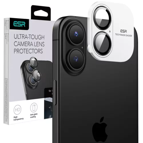 Apple iPhone 16 / 16 Plus, Kamera lencsevédő fólia, ütésálló fólia, Tempered Glass (edzett üveg), ESR Armorite, fekete