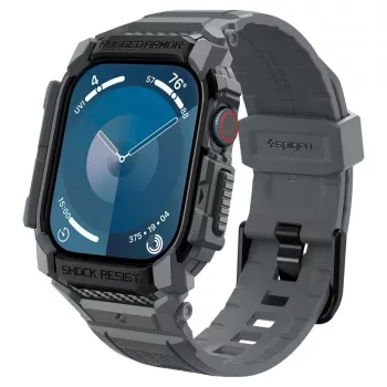   Apple Watch 10-11 (46 mm), Szilikon védőkeret, ütésálló, szíjjal, Spigen Rugged Armor Pro, sötétszürke