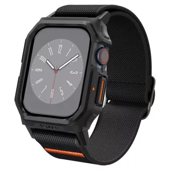   Apple Watch 10-11 (42 mm), textíl pótszíj, szilikon keret, közepesen ütésálló, Spigen Lite Fite Pro, fekete