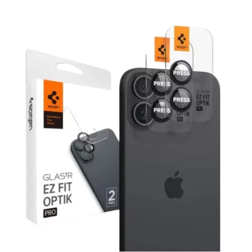 Spigen Glas.tR EZ Fit Optik Pro Apple iPhone 16 / 16 Plus / 17, Tempered kameralencse-védő fólia felhelyező kerettel, fekete (2db)