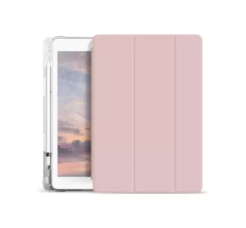 Xprotector Smart Book tok pencil tartóval, átlátszó szilikon hátlappal Apple iPad 10.9 2022 / iPad 11 2025  rózsaszín