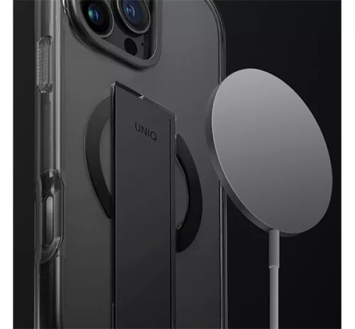 Uniq Heldro Max iPhone 16 Pro MagSafe tok kitámasztóval, átlátszó