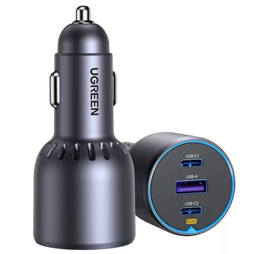 Ugreen EC703 2xUSB-C-USB-A autós töltő, 75W, fekete