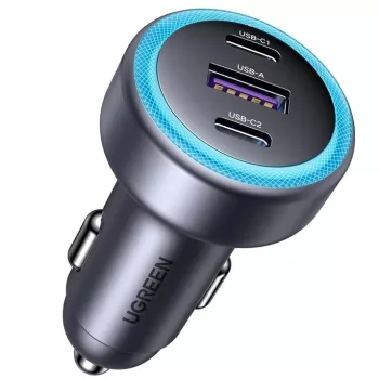Ugreen EC307 2xUSB-C-USB-A autós töltő, 30W, fekete