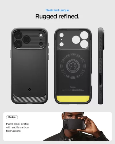 Spigen Rugged Armor MagFit Apple iPhone 17 Pro Max / 18 Pro Max tok, MagSafe, Matte Black, fekete