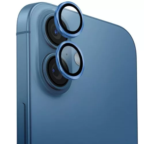 Uniq Optix Apple iPhone 16 / 16 Plus tempered kameralencse-védő üvegfólia felhelyező kerettel, kék