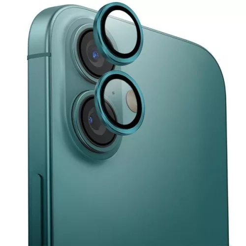 Uniq Optix Apple iPhone 16 / 16 Plus tempered kameralencse-védő üvegfólia felhelyező kerettel, zöld