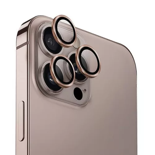 Uniq Optix Apple iPhone 16 Pro / 16 Pro Max tempered kameralencse-védő üvegfólia felhelyező kerettel, arany