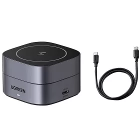   Ugreen W256 2in1 USB-C-USB-C Qi induktív iPhone/AirPods töltő USB-C kábellel, 20W, 1m, fekete