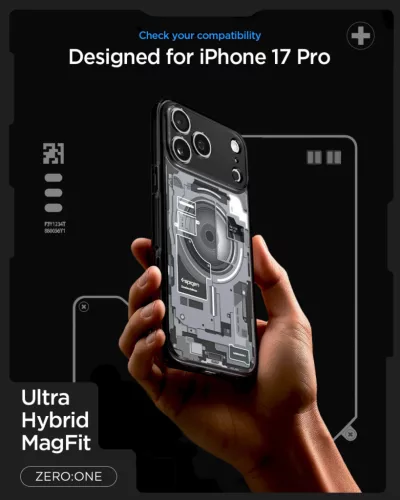 Spigen Ultra Hybrid MagFit Apple iPhone 17 Pro / 18 Pro tok, MagSafe, Zero One, fekete