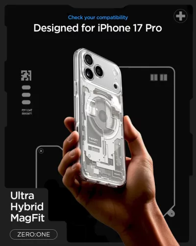 Spigen Ultra Hybrid MagFit Apple iPhone 17 Pro / 18 Pro tok, MagSafe, Zero One, Natural Titanium