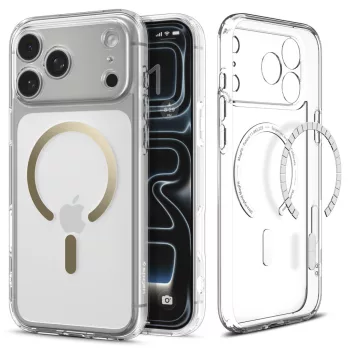   Spigen Ultra Hybrid MagFit Apple iPhone 17 Pro Max tok, MagSafe, Clear Gold, átlátszó-arany
