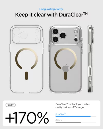 Spigen Ultra Hybrid MagFit Apple iPhone 17 Pro Max / 18 Pro Max tok, MagSafe, Clear Gold, átlátszó-arany