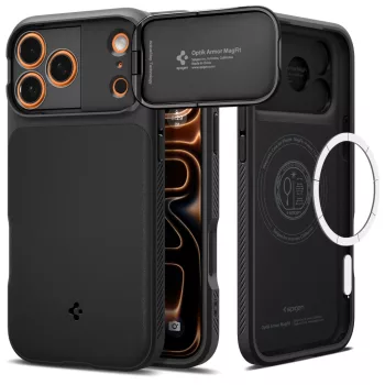   Spigen Optik Armor MagFit Apple iPhone 17 Pro tok, MagSafe, Black, fekete
