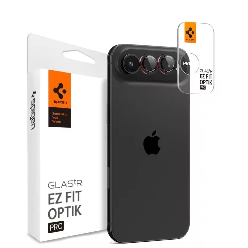 Spigen Glas.tR EZ Fit Optik Pro L-Series Apple iPhone Air (2025) Tempered kameralencse-védő fólia felhelyező kerettel, fekete-piros (2db)