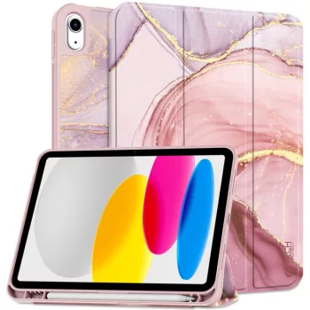   Tech-Protect Sc Pen Apple iPad 11 2025 / iPad 10.9 2022 oldalra nyíló, kitámasztható mappa tok ceruza tartóval, márvány