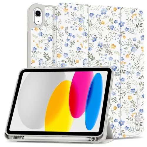 Tech-Protect Sc Pen Apple iPad 11 2025 / iPad 10.9 2022 oldalra nyíló, kitámasztható mappa tok ceruza tartóval, virág minta