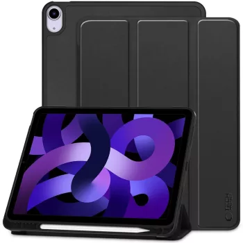   Tech-Protect Sc Pen Apple Air 11 (2024 / 2025) / iPad Air 4 / 5 (2020 / 2022) oldalra nyíló, kitámasztható mappa tok ceruza tartóval, fekete