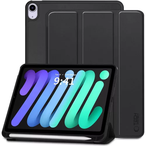 Tech-Protect Sc Pen Apple iPad Mini 7 / iPad Mini 6 2021 oldalra nyíló, kitámasztható mappa tok ceruza tartóval, fekete