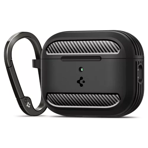 Spigen Rugged Armor Apple AirPods Pro 3 tok, karabinerrel, Matte Black, fekete