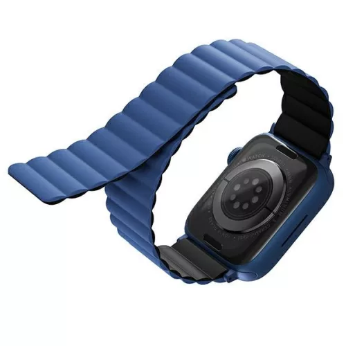 Uniq Revix Apple Watch 44/45/46/49mm mágneses szilikon szíj, állítható, kék-fekete