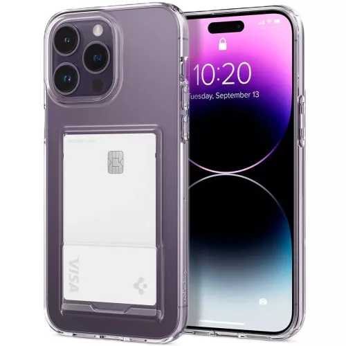 Spigen Crystal Slot Apple iPhone 14 Pro tok kártyatartóval, Crystal Clear, átlátszó