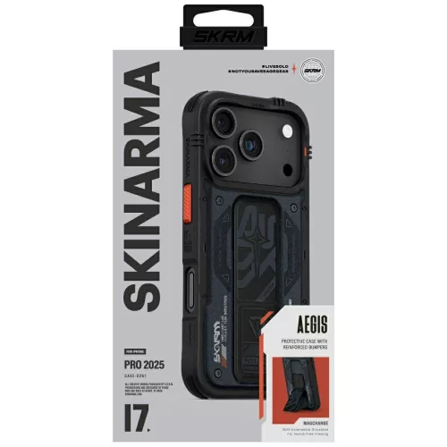 Skinarma Aegis Apple iPhone 17 Pro / 18 Pro mágneses tok kitámasztóval, Magsafe kompatibilis, kék