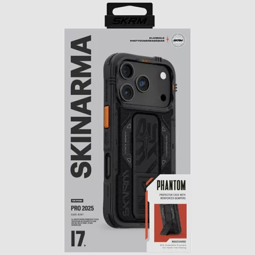 Skinarma Phantom Apple iPhone 17 Pro / 18 Pro mágneses tok kitámasztóval, Magsafe kompatibilis, fekete