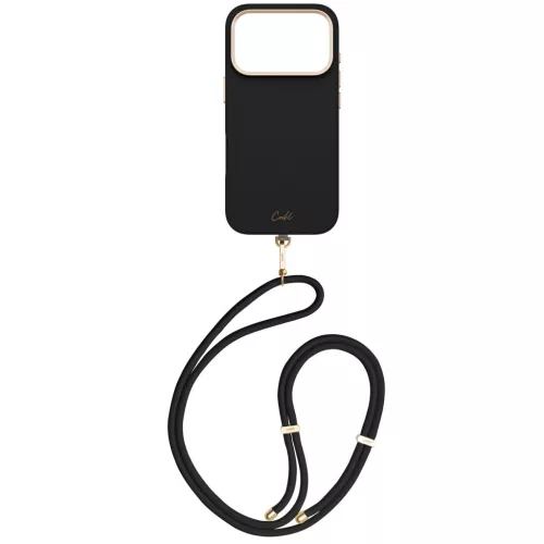 Uniq Coehl Mirelle Apple iPhone 17 Pro / 18 Pro mágneses tok, MagSafe, crossbody pánttal, fekete-arany