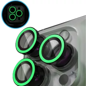   Apple iPhone 16 / 16 Plus, Kamera lencsevédő fólia, ütésálló fólia, Tempered Glass (edzett üveg), sötétben világít, Xprotector Luminous, zöld