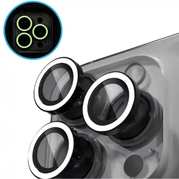   Apple iPhone 16 Pro / 16 Pro Max, Kamera lencsevédő fólia, ütésálló fólia, Tempered Glass (edzett üveg), sötétben világít, Xprotector Luminous, fehér