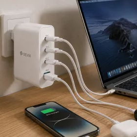   Devia Extreme Speed 100W GaN PD hálózati gyorstöltő adapter – 4 portos (3x USB-C + 1x USB-A) fali töltőfej MacBook, laptop és iPhone készülékekhez
