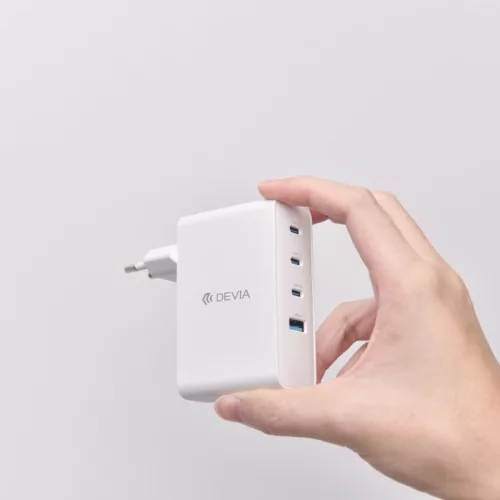 Devia Extreme Speed 100W GaN PD hálózati gyorstöltő adapter – 4 portos (3x USB-C + 1x USB-A) fali töltőfej MacBook, laptop és iPhone készülékekhez