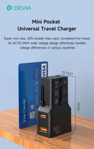 Devia többfunkciós globális hálózati töltő utazó adapter (CN/JP/US/EU/UK/AU)